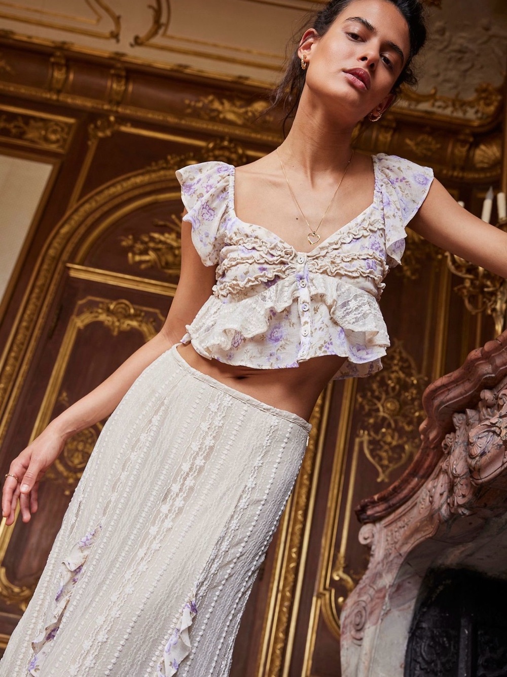 Free People NOW AND THEN SET Cream Crop Bandeau W/ matching Skirt